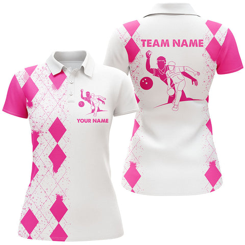 Maxcorners Bowling Pink Ladies Bowlers Premium Customized Name 3D Shirt For Women
