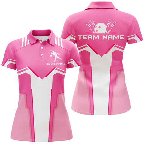 Maxcorners Pink Bowling Premium Customized Name 3D Shirt For Women