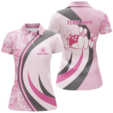 Maxcorners Seamless Pattern Pink Bowling Premium Customized Name 3D Shirt For Women