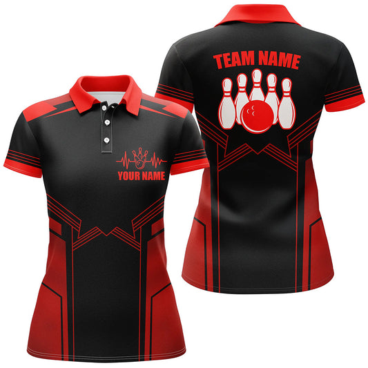 Maxcorners Red Bowling Ball And Pins Premium Customized Name 3D Shirt For Women