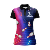 Maxcorners Navy Bowling Multicolor Ladies Team Premium Customized Name 3D Shirt For Women