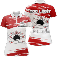 Maxcorners Red & White Bowling Too Legit Too Split Premium Customized Name 3D Shirt For Women