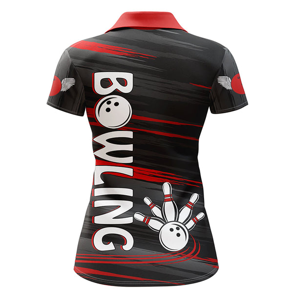 Maxcorners Red And Black Bowling Player Pattern Premium Customized Name 3D Shirt For Women