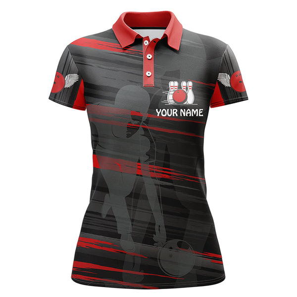 Maxcorners Red And Black Bowling Player Pattern Premium Customized Name 3D Shirt For Women
