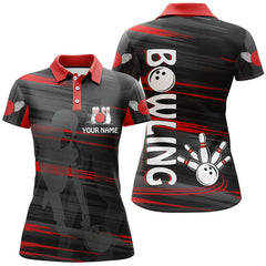 Maxcorners Red And Black Bowling Player Pattern Premium Customized Name 3D Shirt For Women