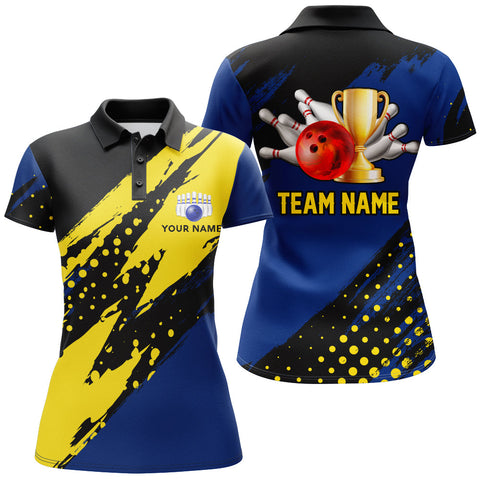 Maxcorners Black & Blue Bowling Pattern Premium Customized Name 3D Shirt For Women