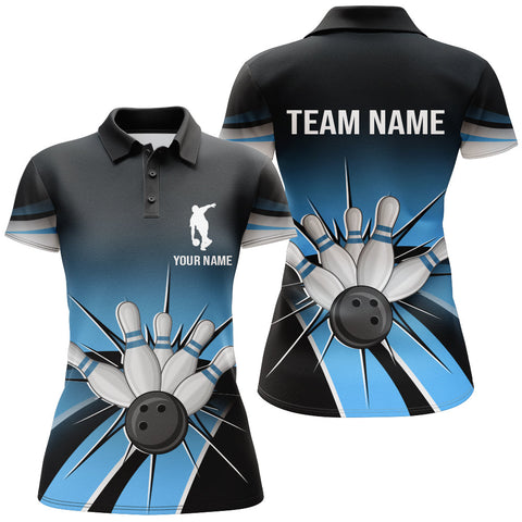 Maxcorners Black & Blue Bowling Classic Personalized All Over Printed Shirt For Women