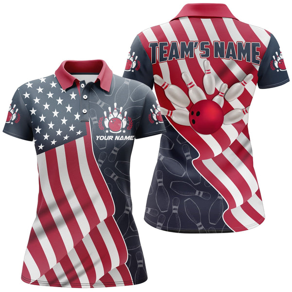 Maxcorners American Flag Bowling Patriotic For Team Premium Customized Name 3D Shirt For Women
