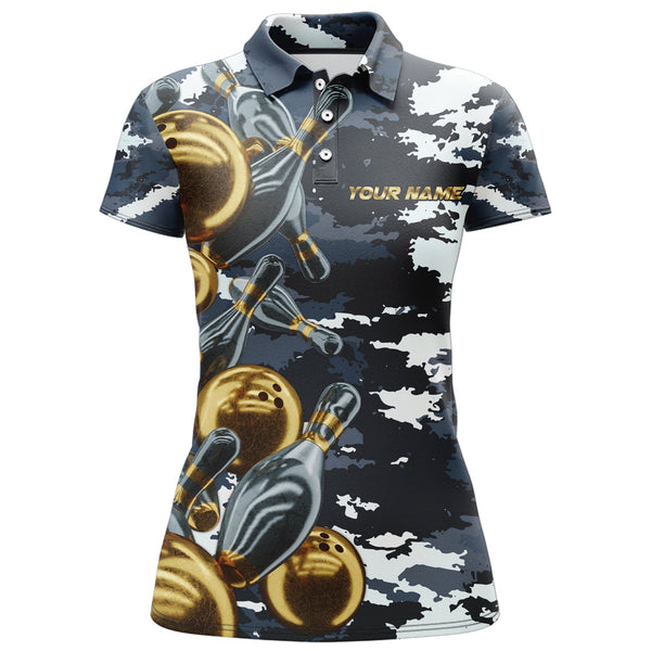 Maxcorners Camo Navy Bowling Personalized All Over Printed Shirt For Women