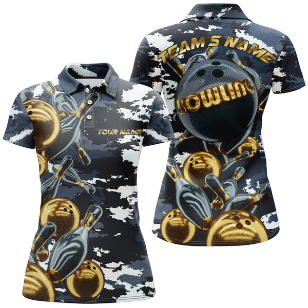 Maxcorners Camo Navy Bowling Personalized All Over Printed Shirt For Women
