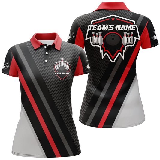Maxcorners Vintage Black & Red Bowling Premium Customized Name 3D Shirt For Women