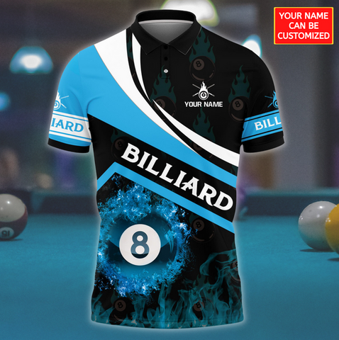 Maxcorners Blue Fire With Ball 8 Billiard Personalized Unisex Shirt