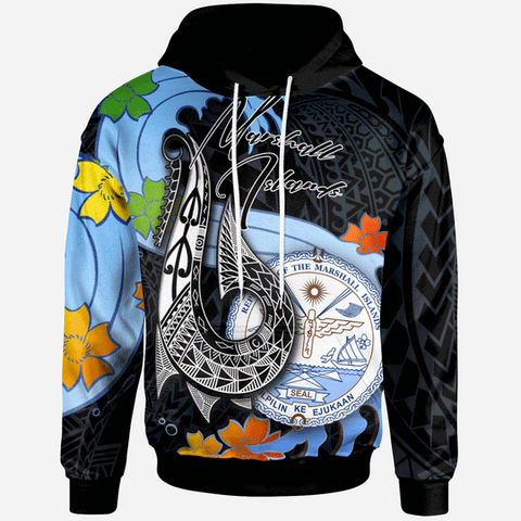 Maxcorners Personalized Marshall Islands Hoodie - Fish Hooks And Wave