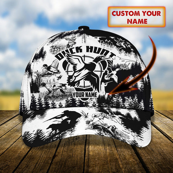 Maxcorners Custom Name Duck Hunt Black And White Pattern Hat