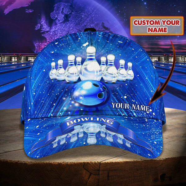 Maxcorners Blue Bowling Classic Personalized Name 3D Cap