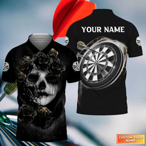 Max Corners Skull Girl Black Flower Darts 3D Personalized Sport Jersey Polo Shirt