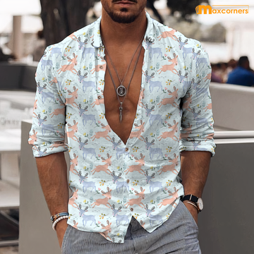 Maxcorners Orange and Purple Deers Casual Shirt