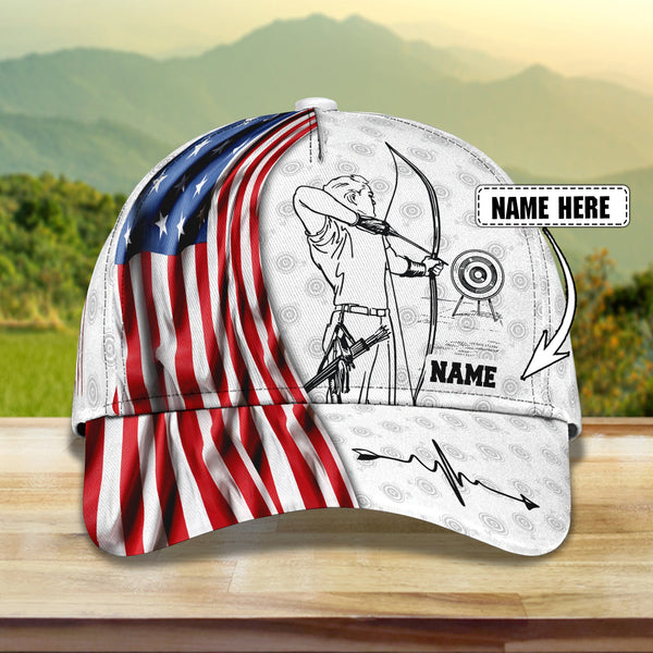 Maxcorners Archery US Flag White Personalized Name Cap