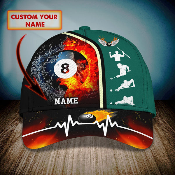Maxcorners Billiard Lover Personalized Name 3D Over Printed Cap