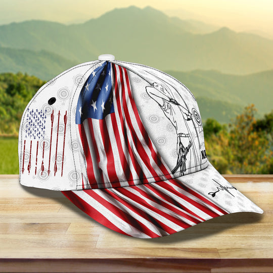 Maxcorners Archery US Flag White Personalized Name Cap