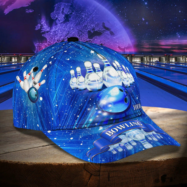 Maxcorners Blue Bowling Classic Personalized Name 3D Cap