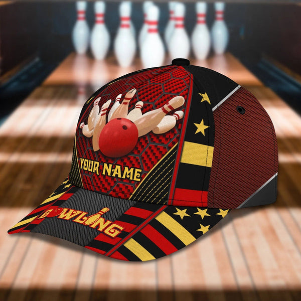 Maxcorners Red Bowling Classic Personalized Name 3D Cap