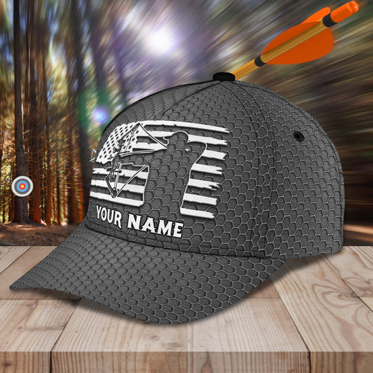 Maxcorners Archery US Flag Grey Personalized Name Cap