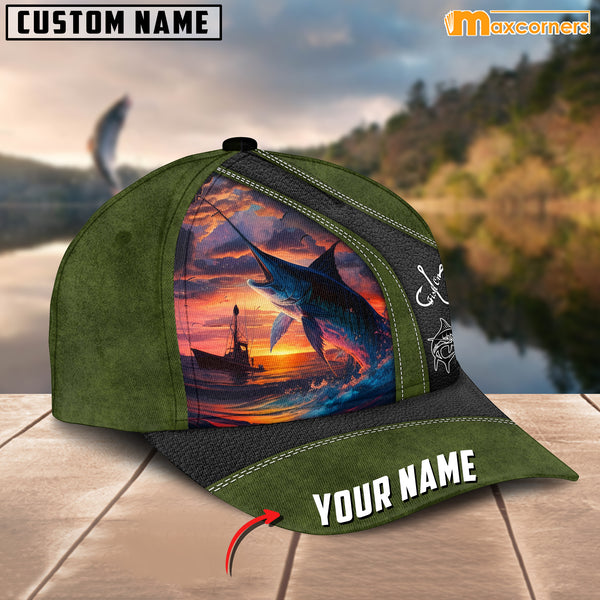 Maxcorners Marlin Fishing Personalized Name 3D Over Printed Cap