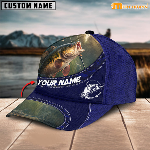 Maxcorners Bass Fishing Personalized Name 3D Over Printed Cap