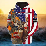 Max Corner US Flag Huntaholic Deer Hunting Personalized 3D Hoodie For Hunting Lover