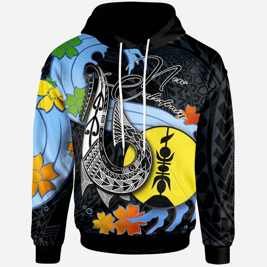 Maxcorners Personalized New Caledonia Hoodie - Fish Hooks And Wave