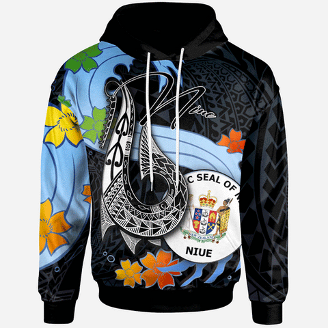 Maxcorners Personalized Niue Hoodie - Fish Hooks And Wave