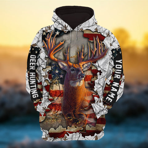Max Corners Cracked Deer Hunting US Flag Pattern Style 2 Hunting Personalized 3D Hoodie