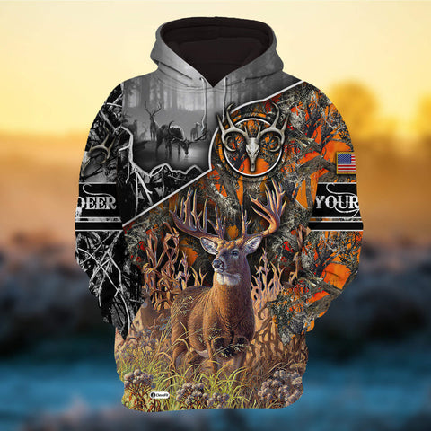 Max Corner Skull Logo Deer Hunting Camo Pattern Personalized 3D Hoodie For Hunting Lover