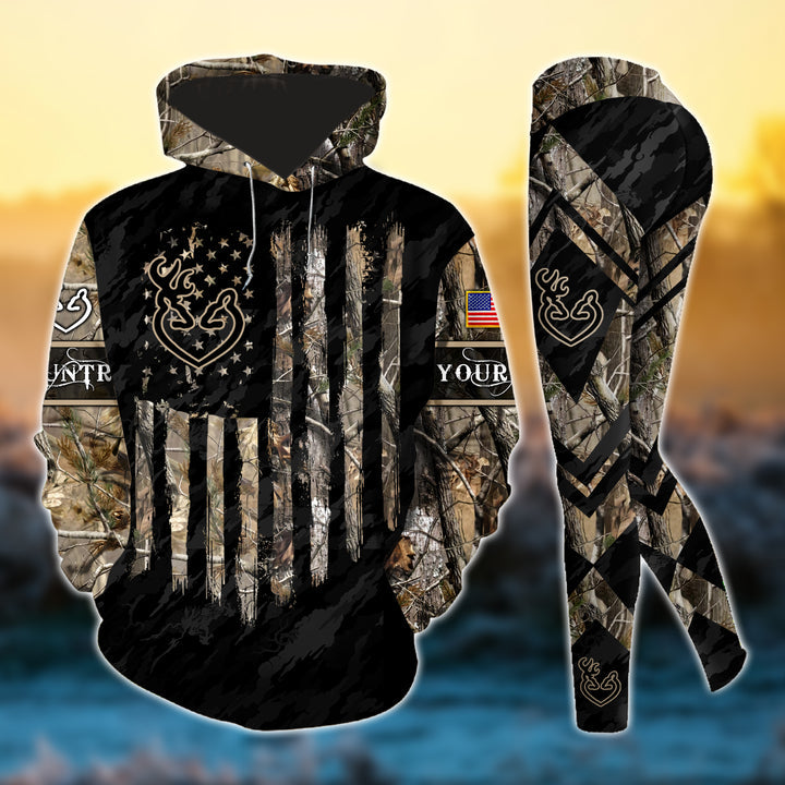 Max Corner Premium Deer Hunting US Flag Pattern Personalized Style 4 Combo Hoodie & Legging Set