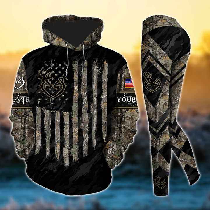 Max Corner Premium Deer Hunting US Flag Pattern Personalized Style 7 Combo Hoodie & Legging Set