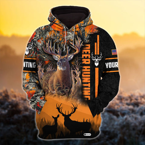 Max Corner Double Deer Hunting Art Camo Pattern Personalized 3D Hoodie For Hunting Lover