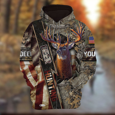 Max Corners Deer Hunting Flash Pattern US Flag Style 4 Hunting Personalized 3D Hoodie
