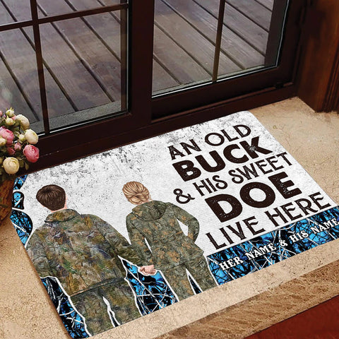 Maxcorners Premium Custom Old Buck Sweet Doe Hunting Door Mats 3D Printed Personalized - Blue