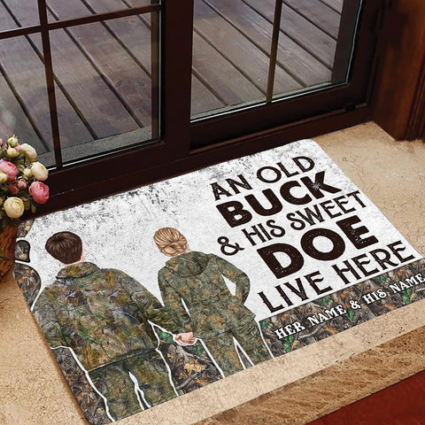 Maxcorners Premium Custom Old Buck Sweet Doe Hunting Door Mats 3D Printed Personalized - Grass Brown