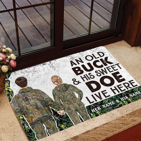 Maxcorners Premium Custom Old Buck Sweet Doe Hunting Door Mats 3D Printed Personalized - Green