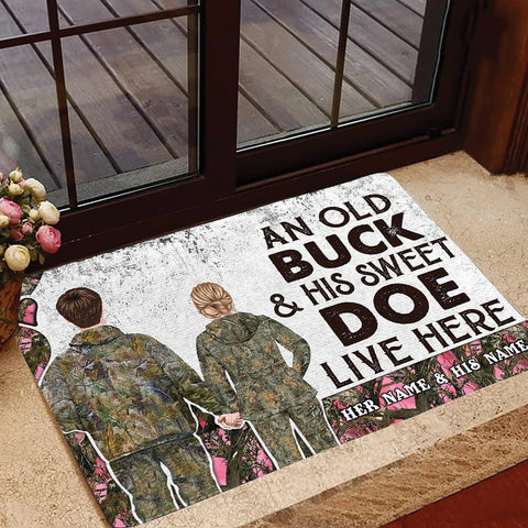 Maxcorners Premium Custom Old Buck Sweet Doe Hunting Door Mats 3D Printed Personalized - Pink