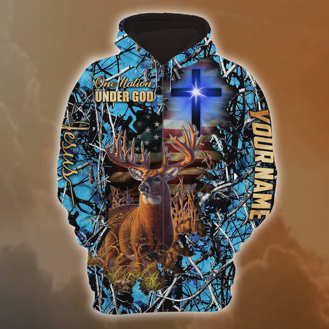 Max Corners Premium One Nation Under God Style 2 Hunting Personalized 3D Hoodie