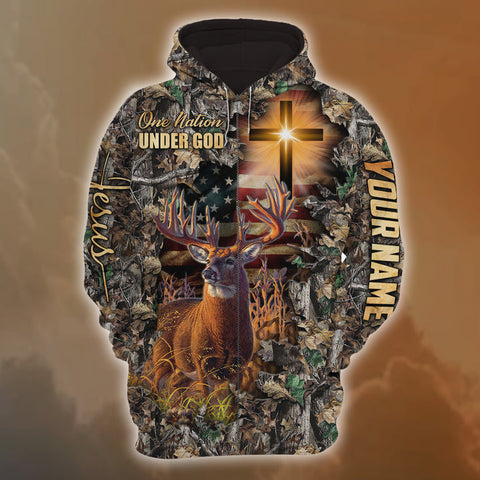 Max Corners Premium One Nation Under God Style 4 Hunting Personalized 3D Hoodie