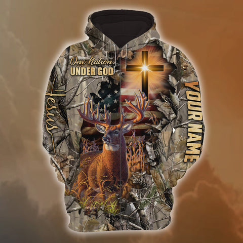Max Corners Premium One Nation Under God Style 5 Hunting Personalized 3D Hoodie