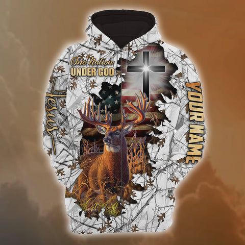 Max Corners Premium One Nation Under God Style 3 Hunting Personalized 3D Hoodie
