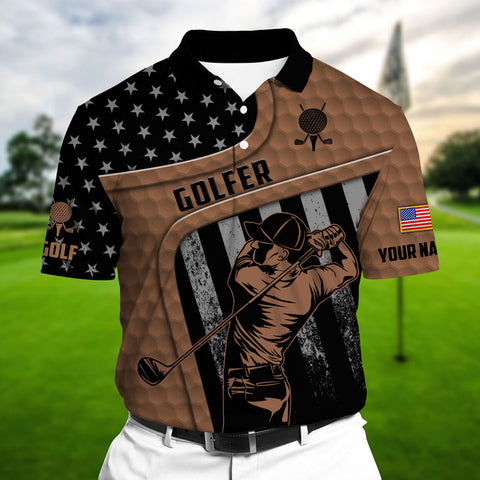 Max Corners Super Cool Golf US Flag Multicolor Personalized 3D Golf Polo Shirt