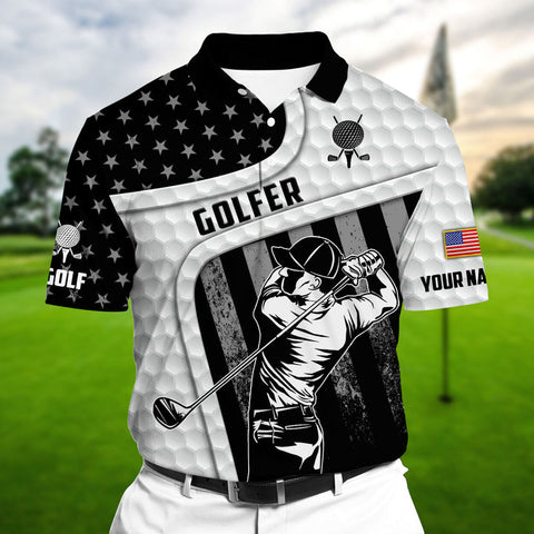 Max Corners Super Cool Golf US Flag Multicolor Personalized 3D Golf Polo Shirt