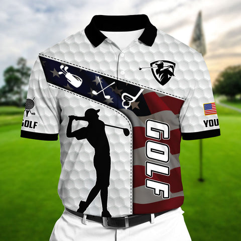 Max Corners Classic US Golf Man Multicolor Personalized 3D Golf Polo Shirt