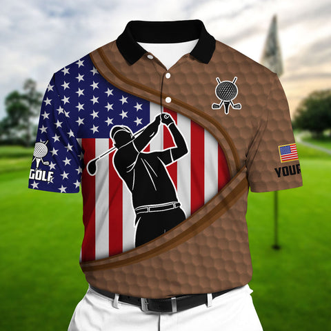 Max Corners US Flag Golf Man Shadow Multicolor Personalized 3D Golf Polo Shirt